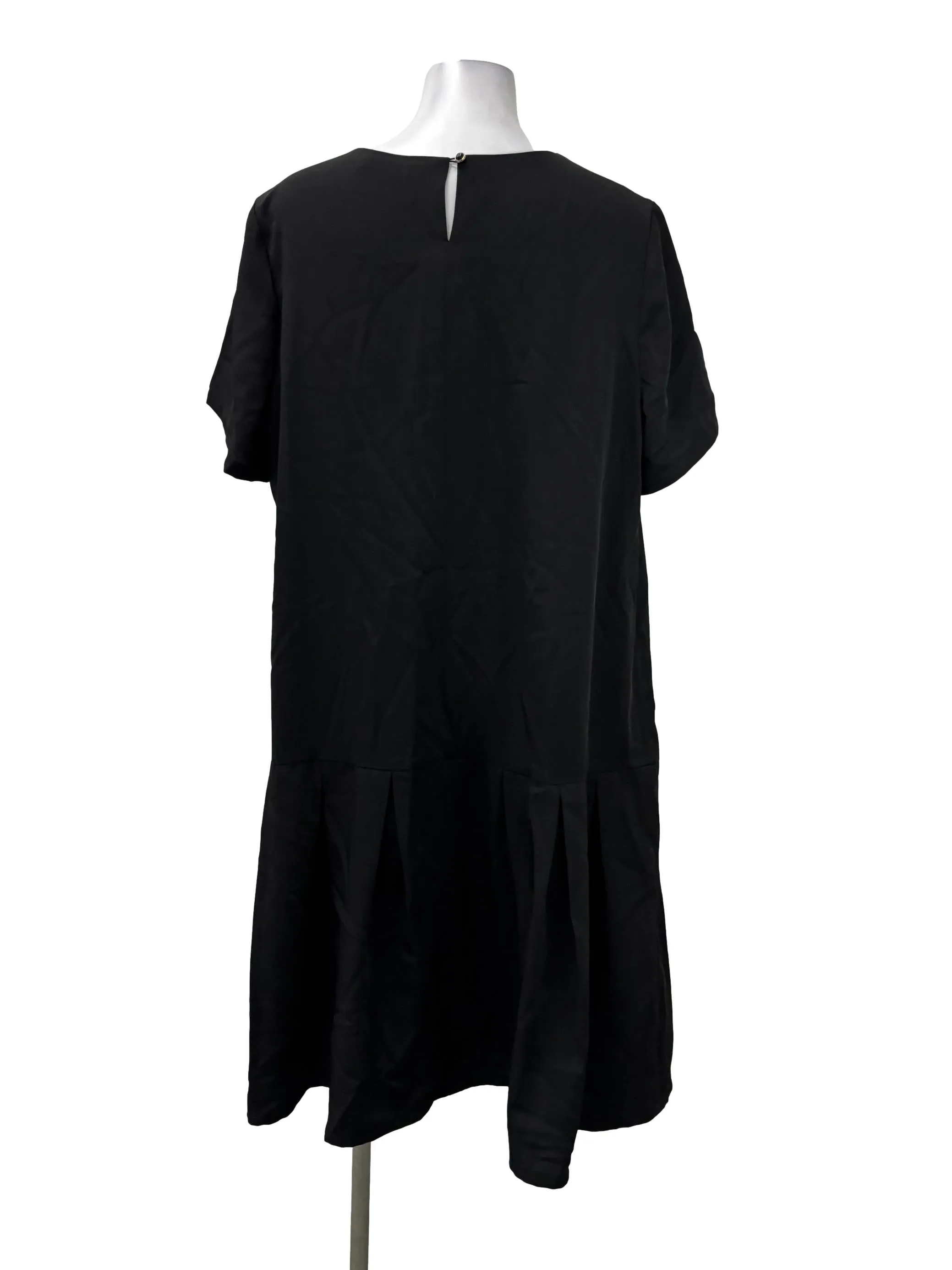 Black V-Neck Midi Shift Dress