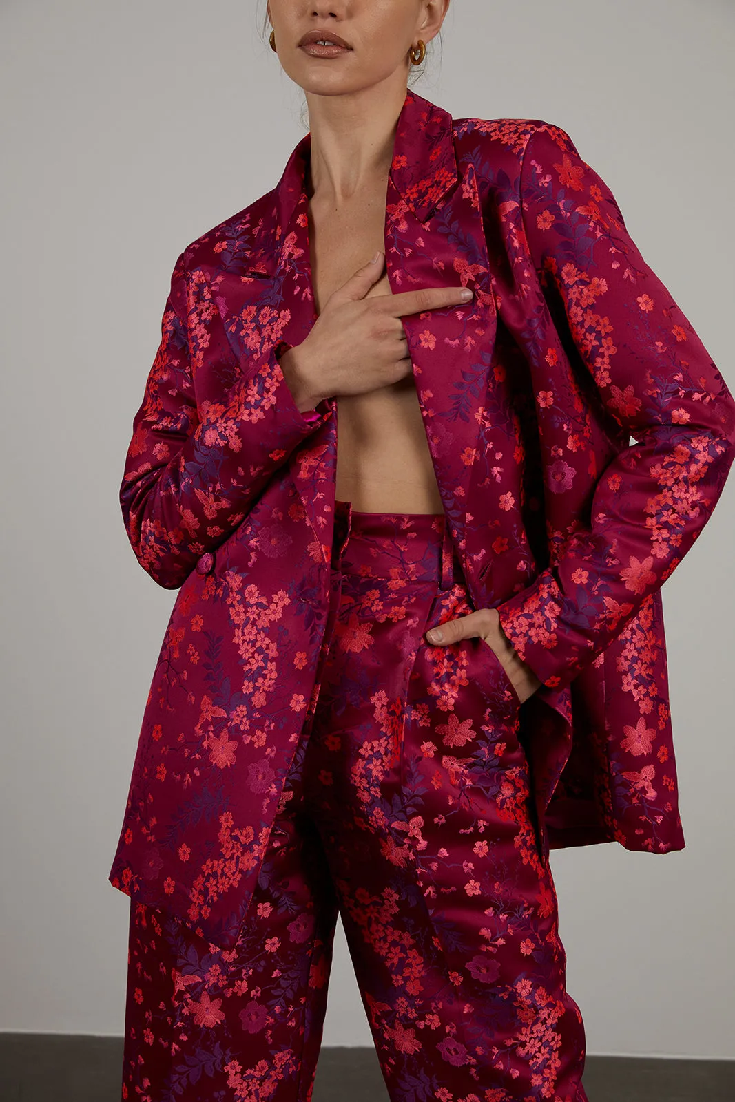 BLAZER FÚCSIA JACQUARD OVERSIZED ESTAMPADO FLORAL