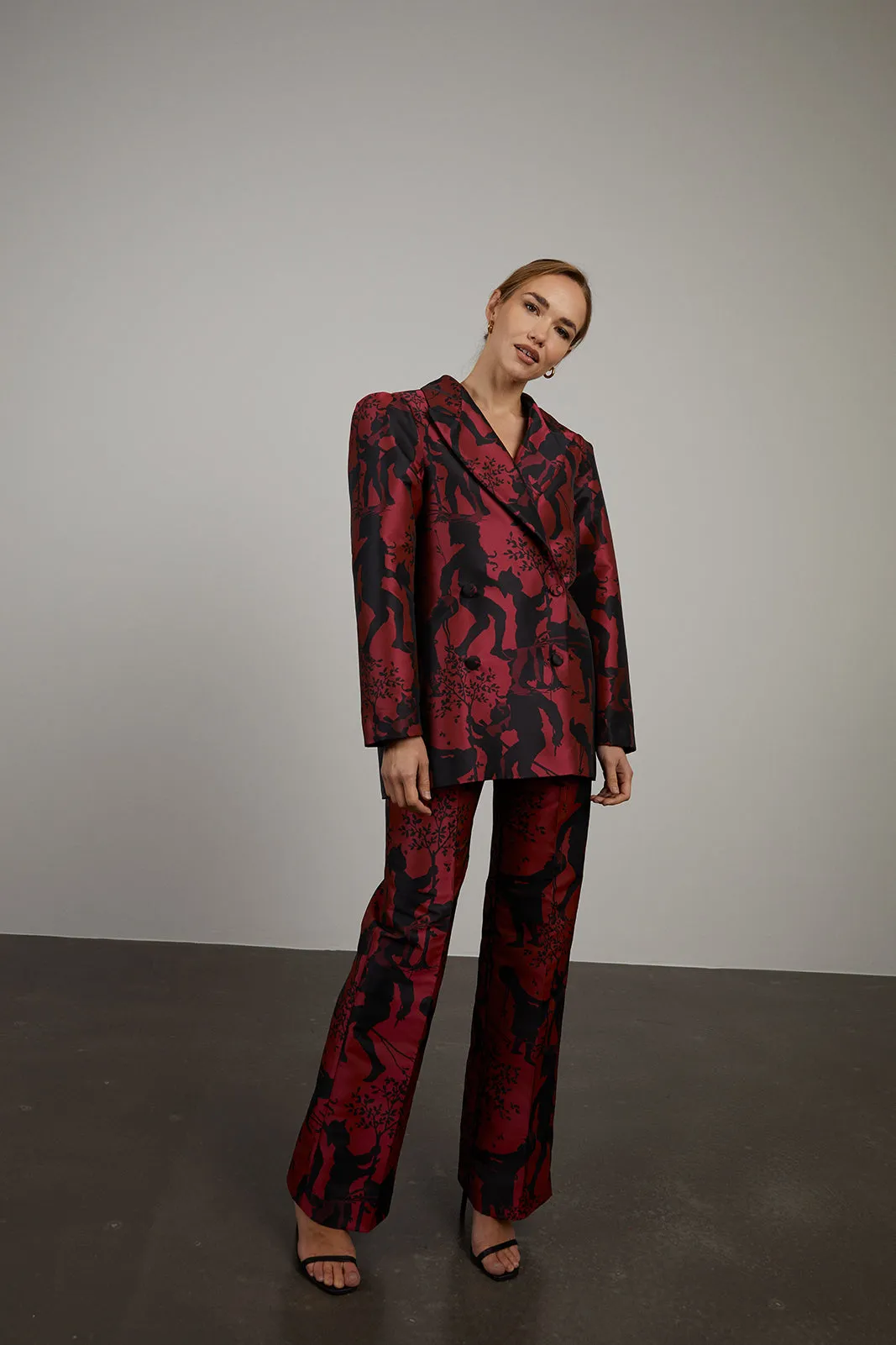 BLAZER VERMELHO JACQUARD OVERSIZED ESTAMPADO FIGURATIVO