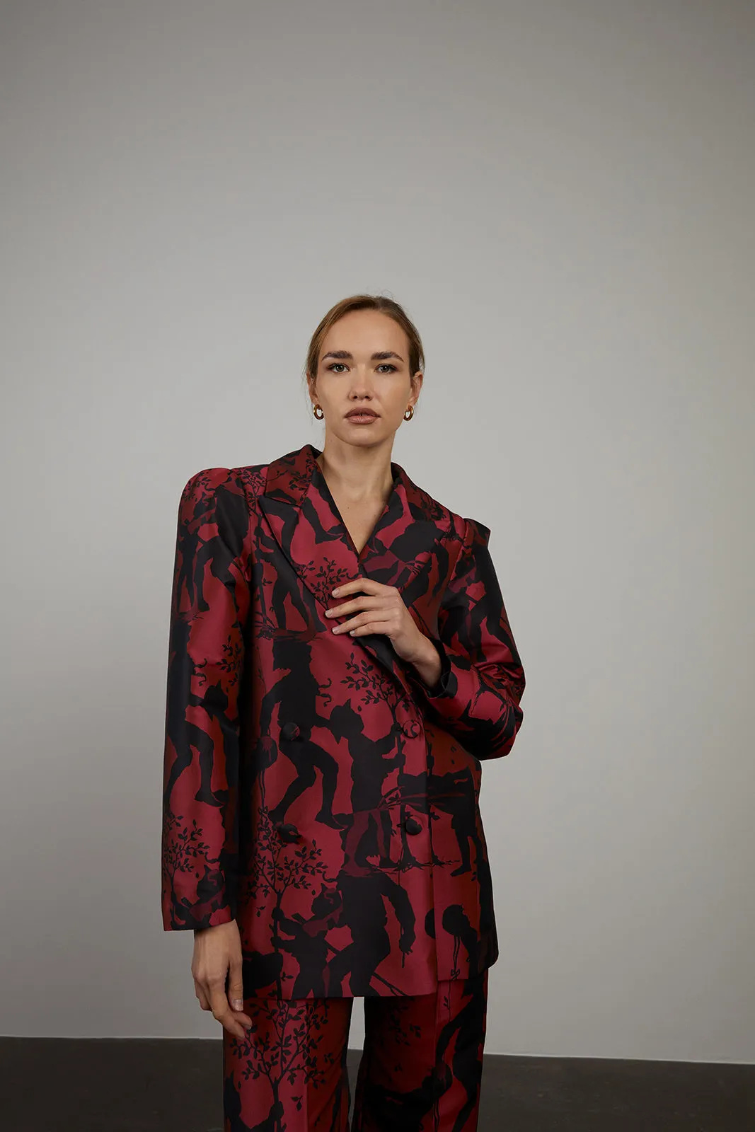BLAZER VERMELHO JACQUARD OVERSIZED ESTAMPADO FIGURATIVO