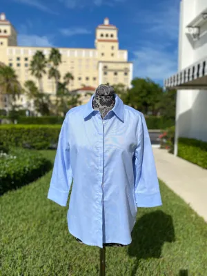Blue and White Solid Button Down Blouse