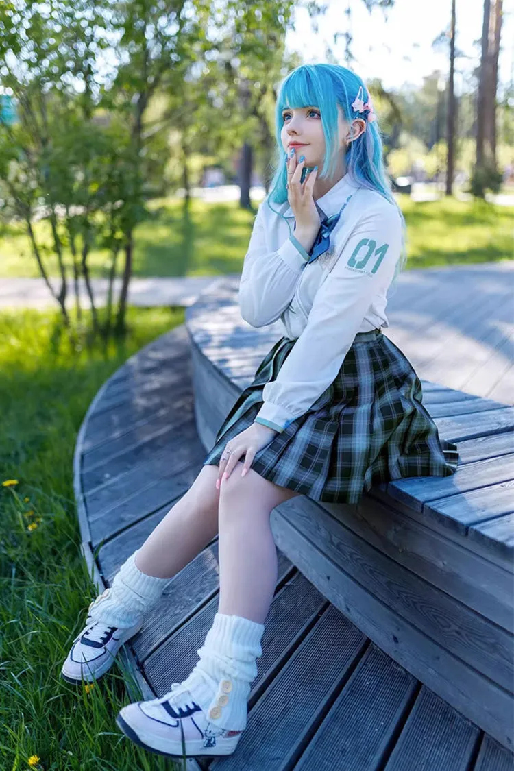 Blue/Green Plaid Print Sweet Japanese School Pleated Skirt