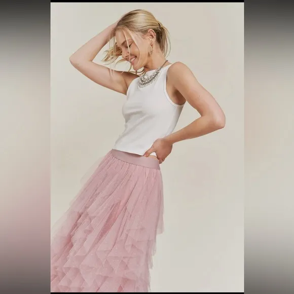 Blush Polka Dot Tulle Layered Skirt