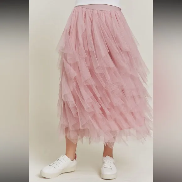 Blush Polka Dot Tulle Layered Skirt