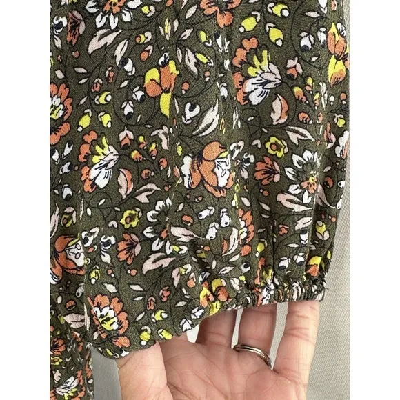 Boden Dress Women's 8R Olive Green‎ Floral Shift 3/4 Sleeve Midi V Neck Boho