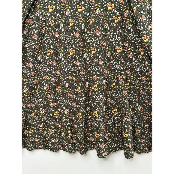 Boden Dress Women's 8R Olive Green‎ Floral Shift 3/4 Sleeve Midi V Neck Boho