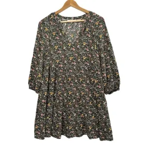 Boden Dress Women's 8R Olive Green‎ Floral Shift 3/4 Sleeve Midi V Neck Boho