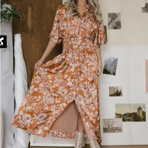 BOHME Jaslyn Floral Midi Dress, Satin, Flutter Sleeves Like New! Size Small