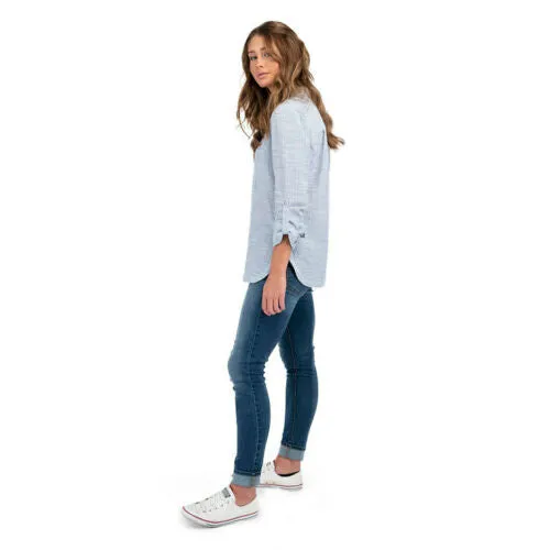 Boston Traders Women's Button Front Roll Tab Blouse Shirt
