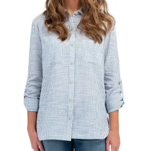 Boston Traders Women's Button Front Roll Tab Blouse Shirt