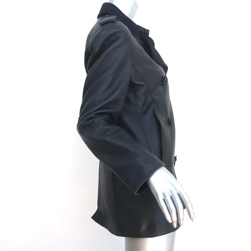 Bottega Veneta Double Breasted Leather Jacket with Cashmere Collar Black Size 44