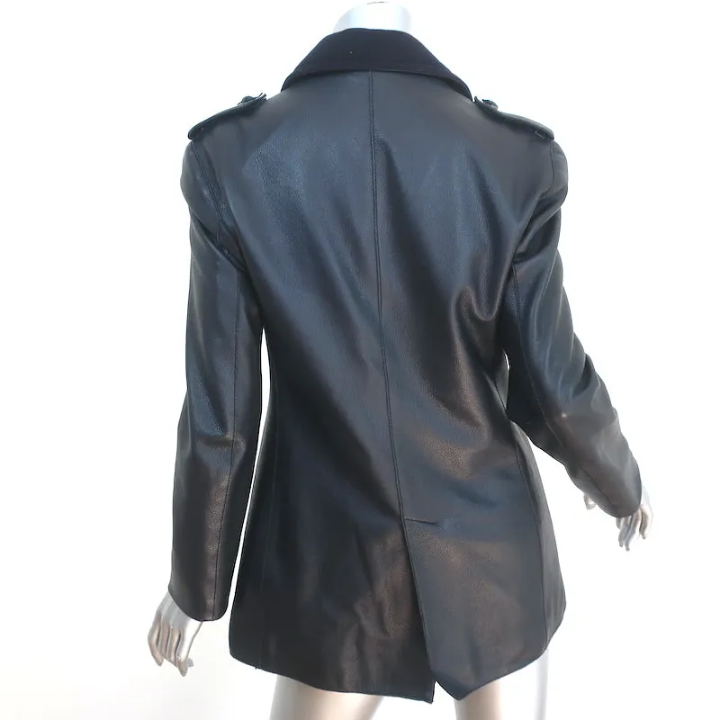 Bottega Veneta Double Breasted Leather Jacket with Cashmere Collar Black Size 44
