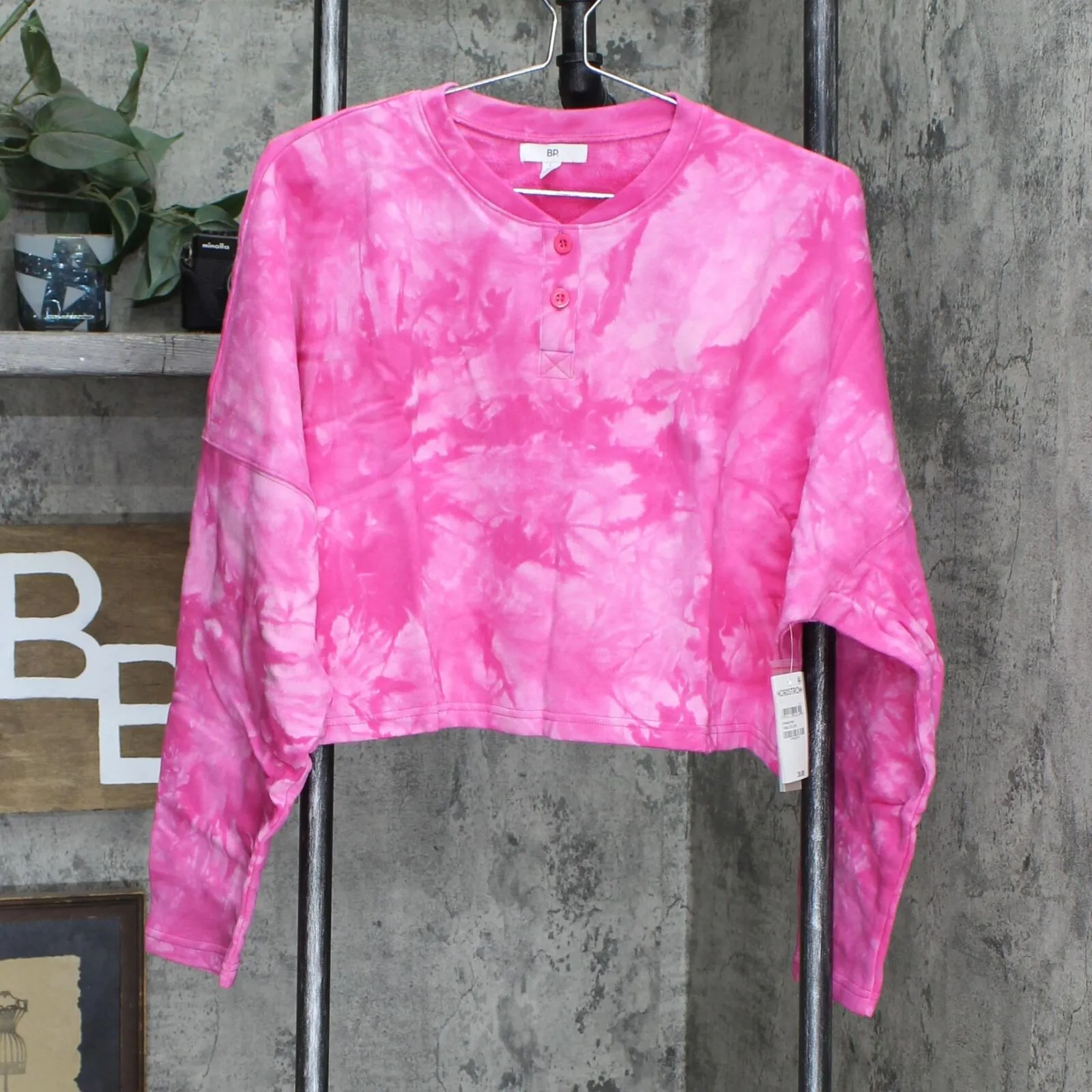 BP. Tie Dye Crop French Terry Henley Shirt Top