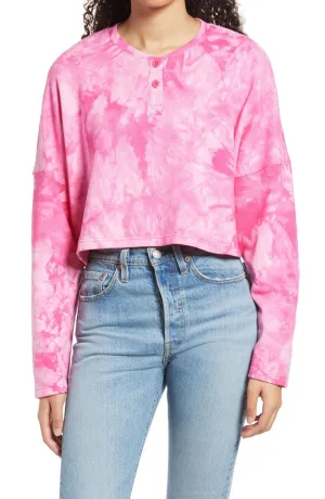 BP. Tie Dye Crop French Terry Henley Shirt Top