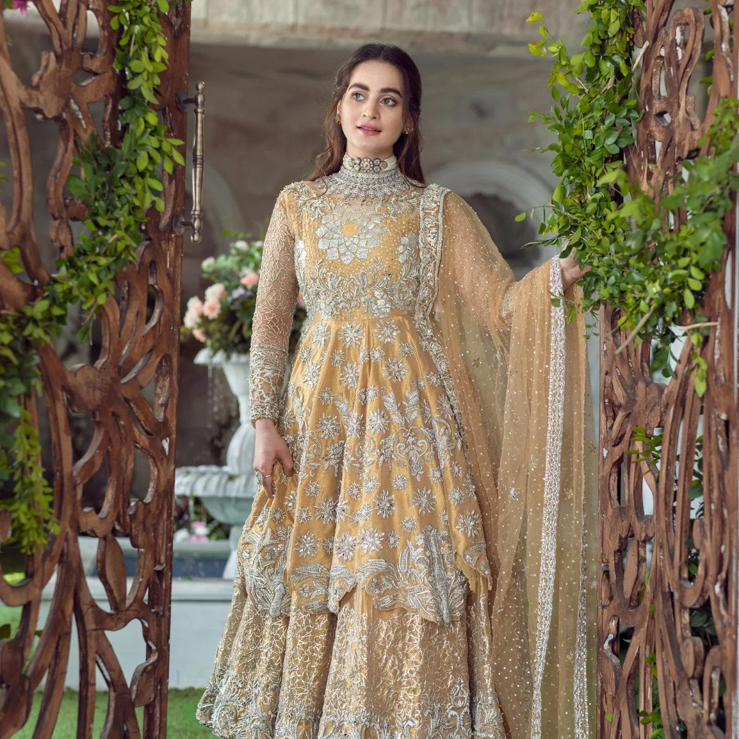 Bridal Lehenga Peplum Yellow Pakistani Bridal Dress