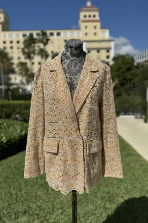 Broderie Anglaise Double Breasted Jacket in Light Tan