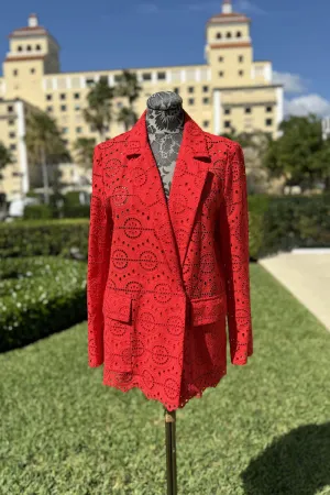 Broderie Anglaise Double Breasted Jacket in Red