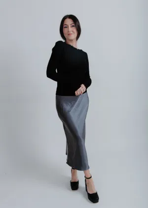 Brooklyn Satin Midi Skirt - Charcoal