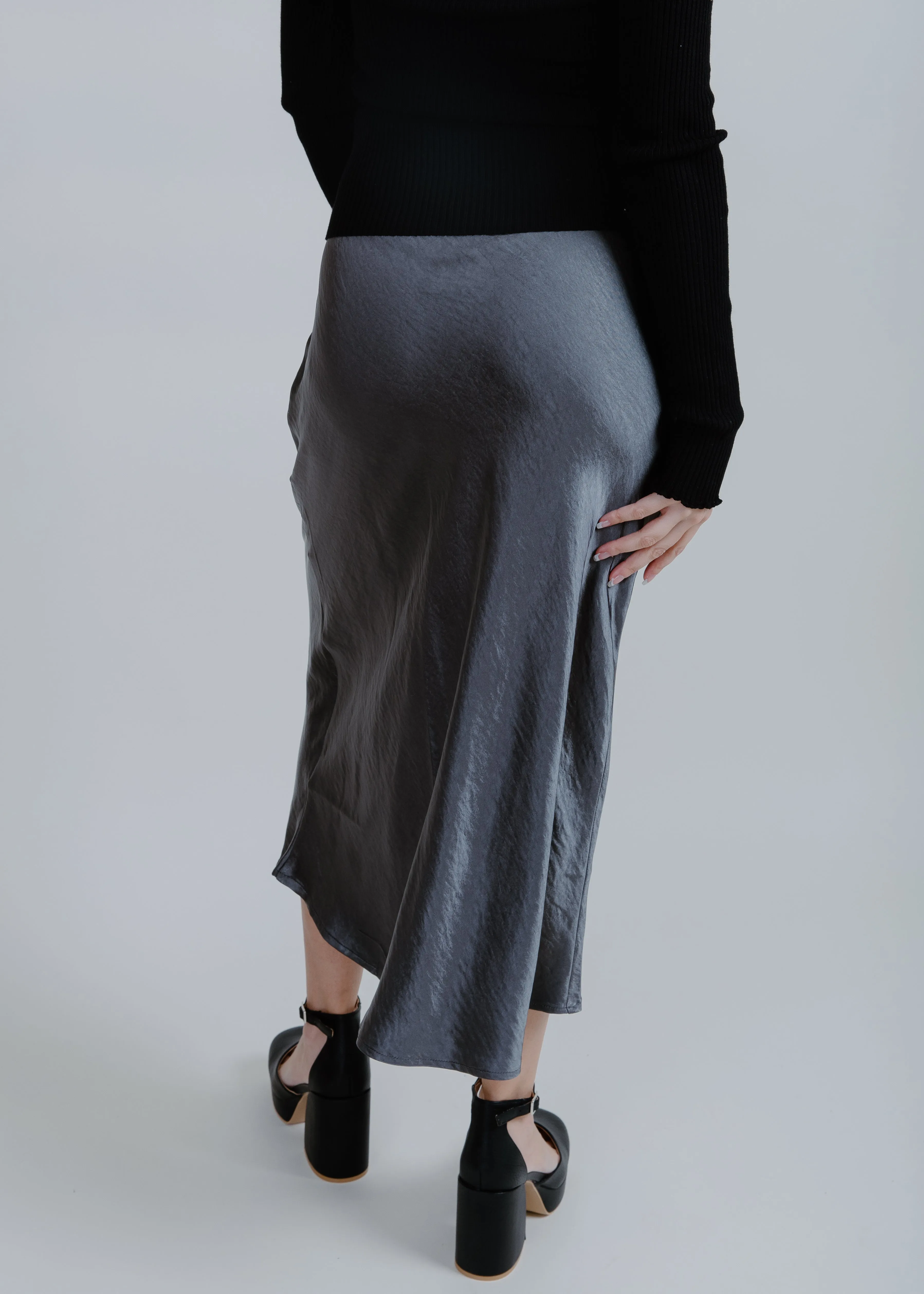 Brooklyn Satin Midi Skirt - Charcoal