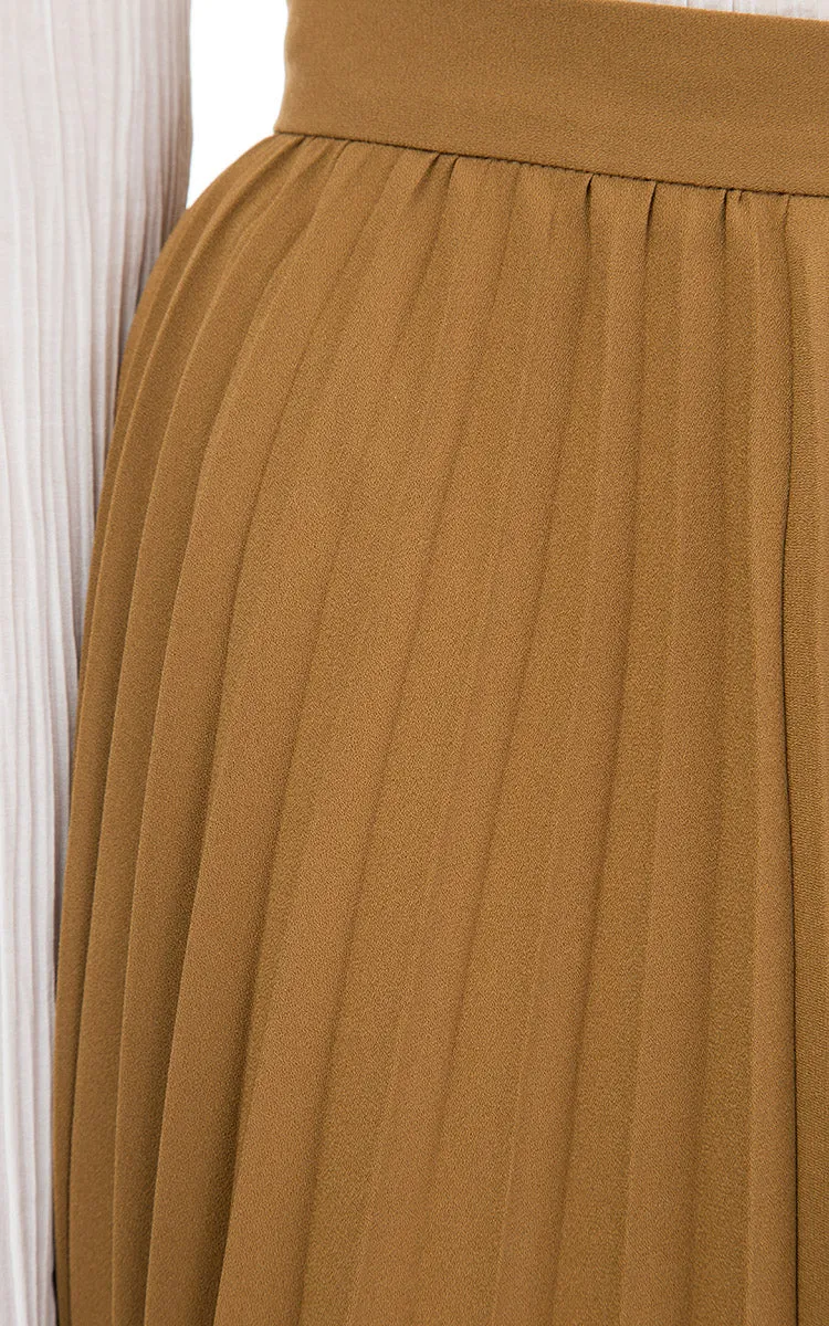 Brown Assymetric Pleated Skirt