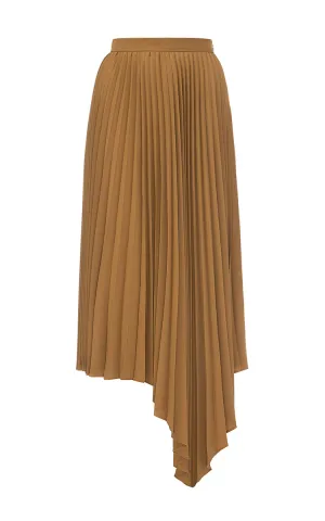Brown Assymetric Pleated Skirt