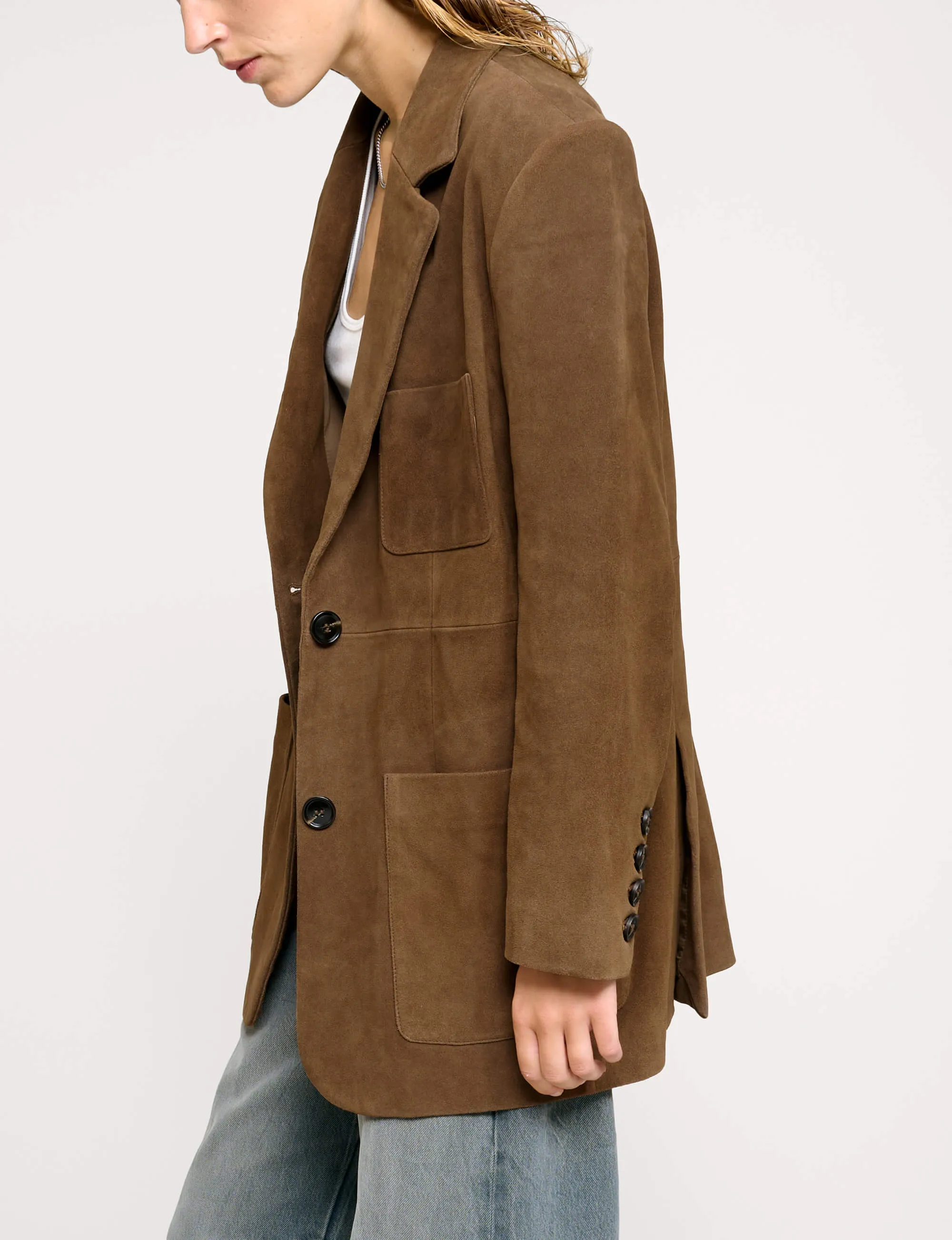 Brown Genuine-Leather Suede Blazer