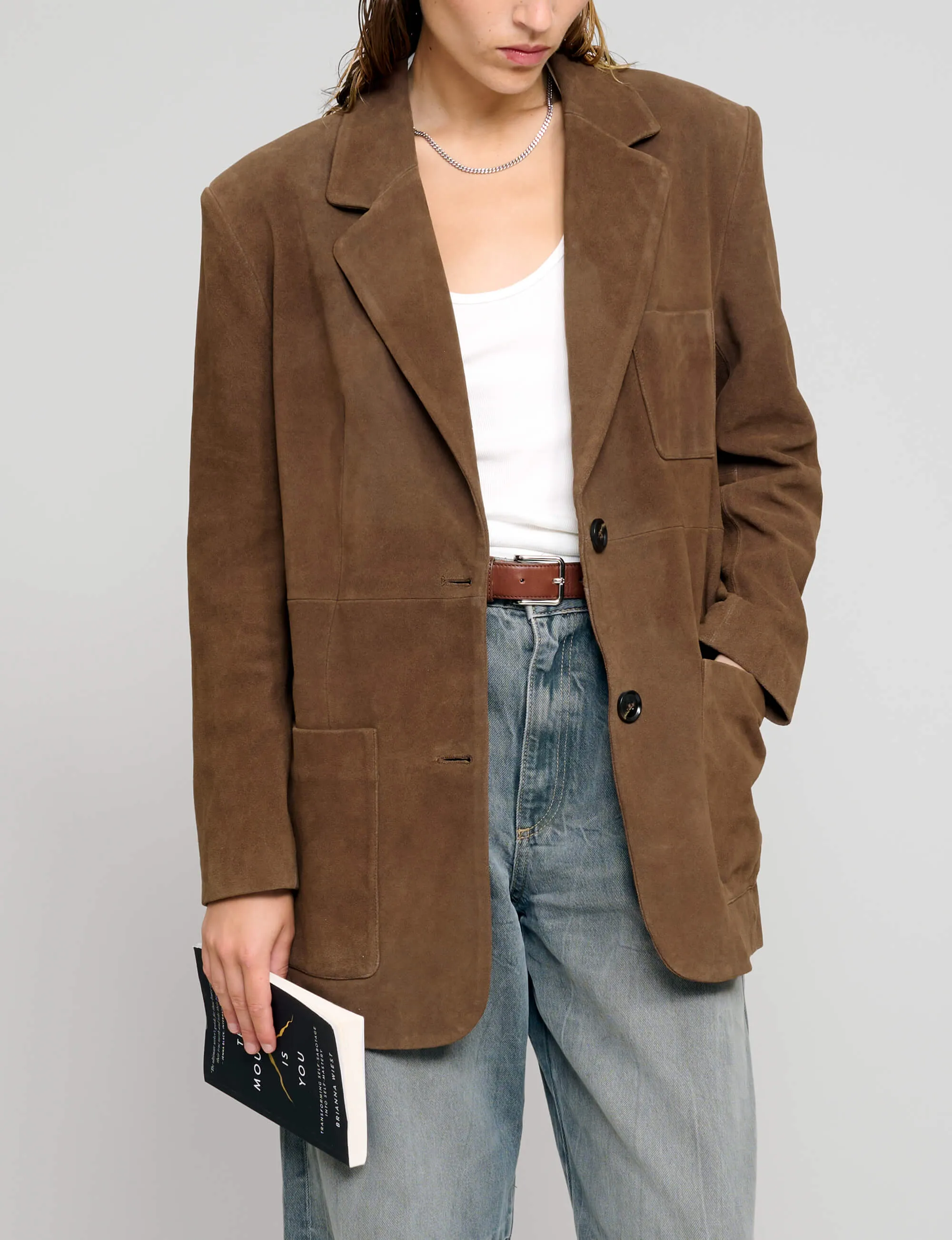 Brown Genuine-Leather Suede Blazer