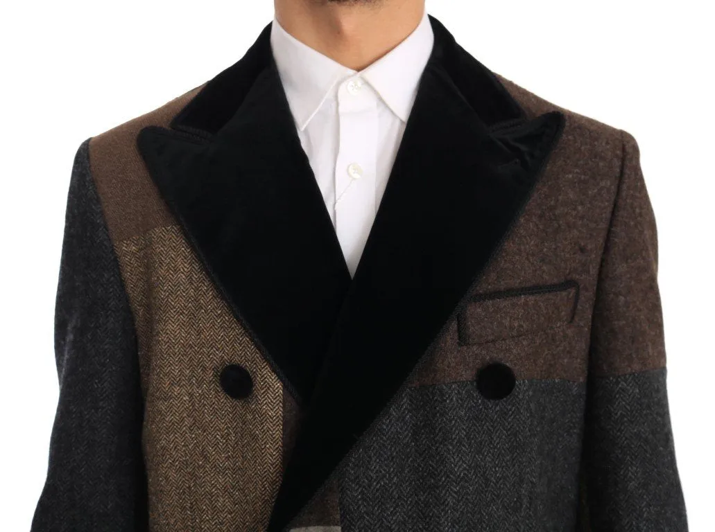 Brown Wool Double Breasted Jacket Coat