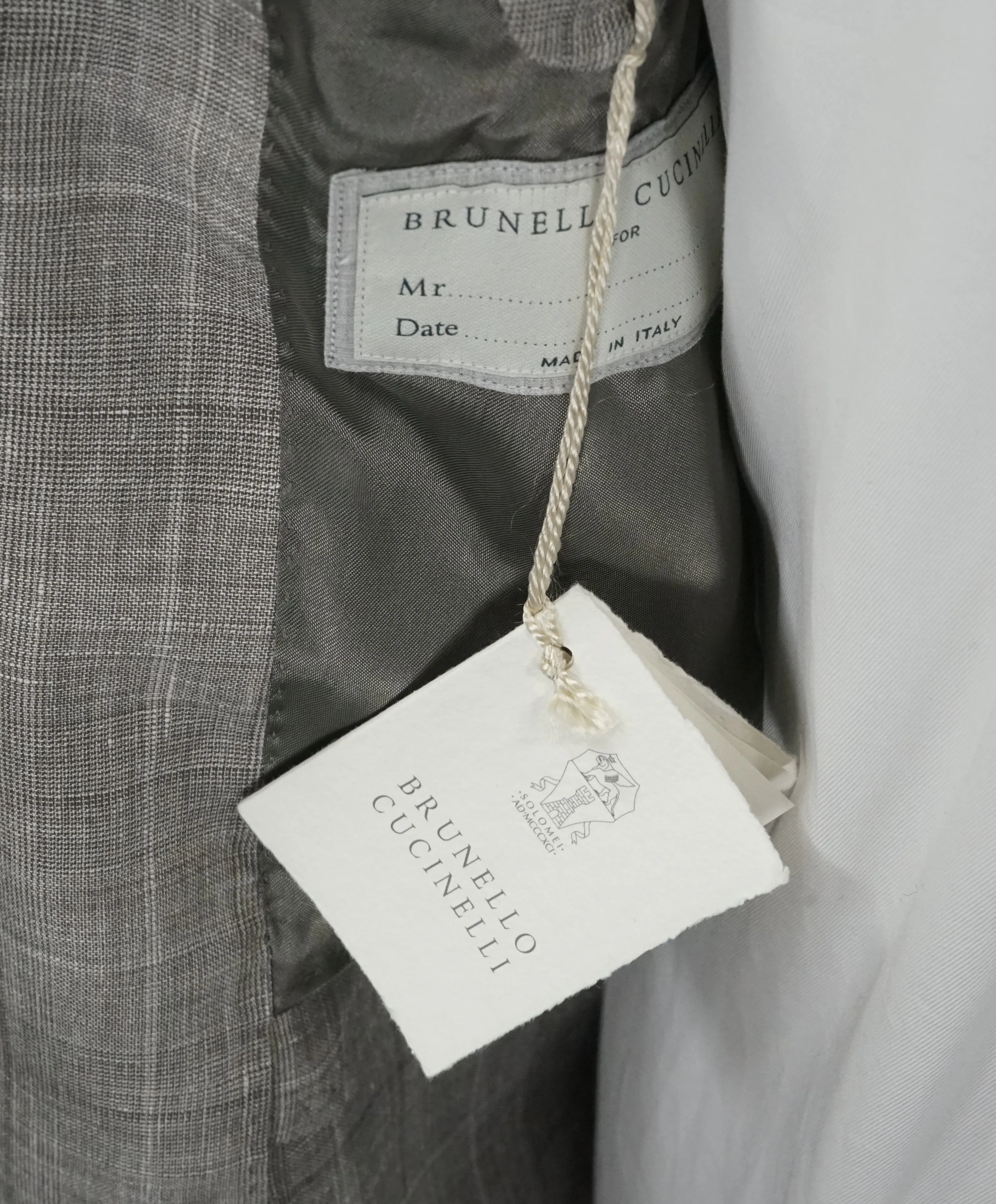BRUNELLO CUCINELLI - Wool/Linen/Silk Plaid Double Breasted Gray Suit - 44R