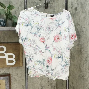 Buffalo David Bitton Tie Front Floral Top With Crochet Inserts White Large
