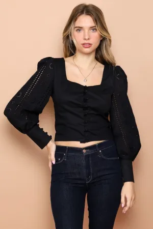Button Down Eyelet Top