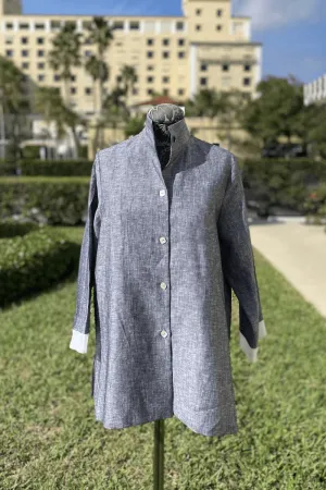 Button Down Linen Blouse in Black and White