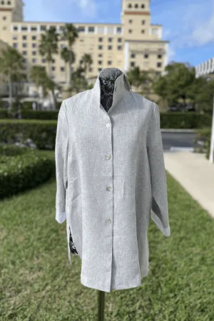 Button Down Linen Blouse in Light Grey
