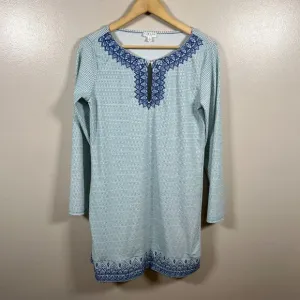 Cabana Life Embroidered Shift Dress Size Medium Blue Swim Cover Vacation Beach