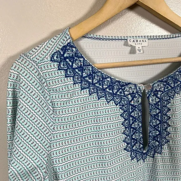 Cabana Life Embroidered Shift Dress Size Medium Blue Swim Cover Vacation Beach