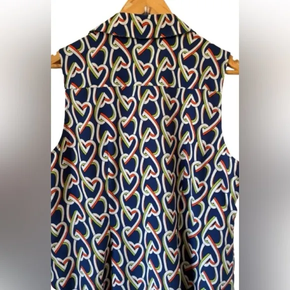 CAbi Amour blue interlocking heart print slvlss shift shirt dress SZ M