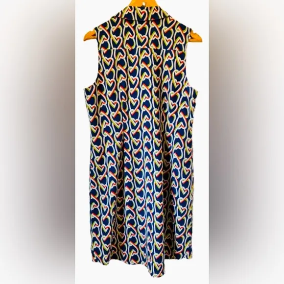 CAbi Amour blue interlocking heart print slvlss shift shirt dress SZ M