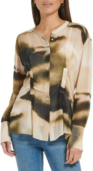 Calvin Klein Womens Blouse Sheer Button-Down Top M2JAZ536