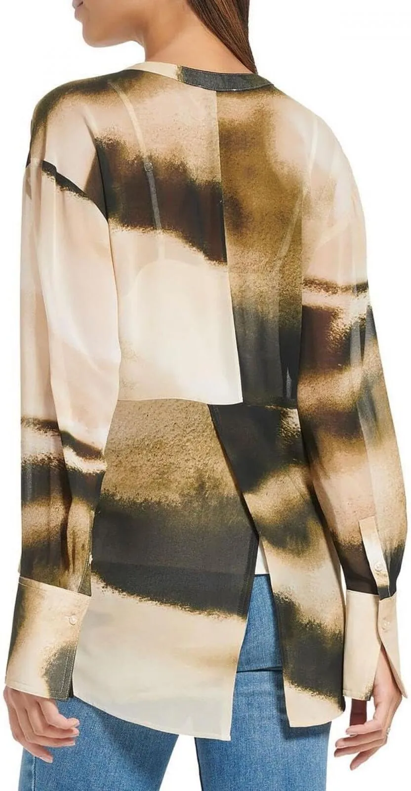 Calvin Klein Womens Blouse Sheer Button-Down Top M2JAZ536