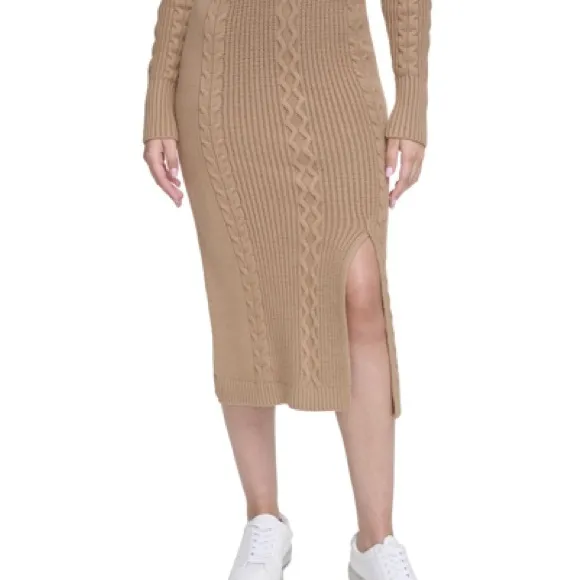 Calvin Klein Women's Cable-Knit Pull-On Midi Skirt Size L