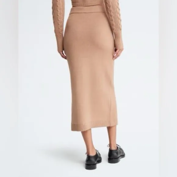Calvin Klein Women's Cable-Knit Pull-On Midi Skirt Size L