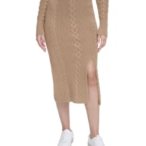 Calvin Klein Women's Cable-Knit Pull-On Midi Skirt Size L