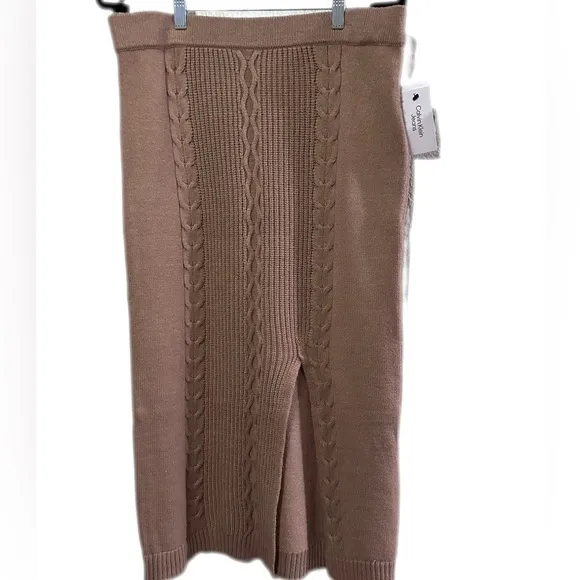 Calvin Klein Women's Cable-Knit Pull-On Midi Skirt Size L