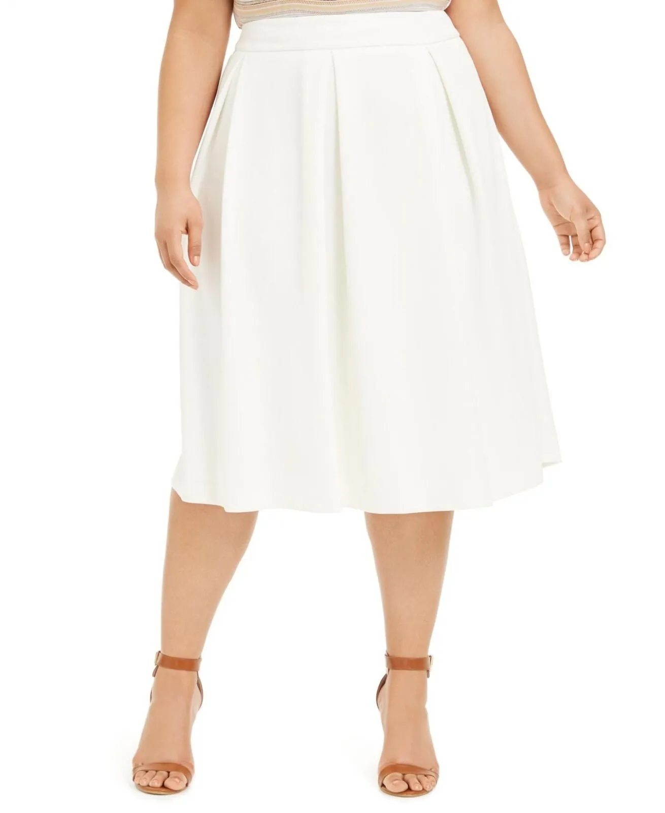 Calvin Klein Womens Plus Pleated Below Knee Midi Skirt X02SC533 Ivory White 22W