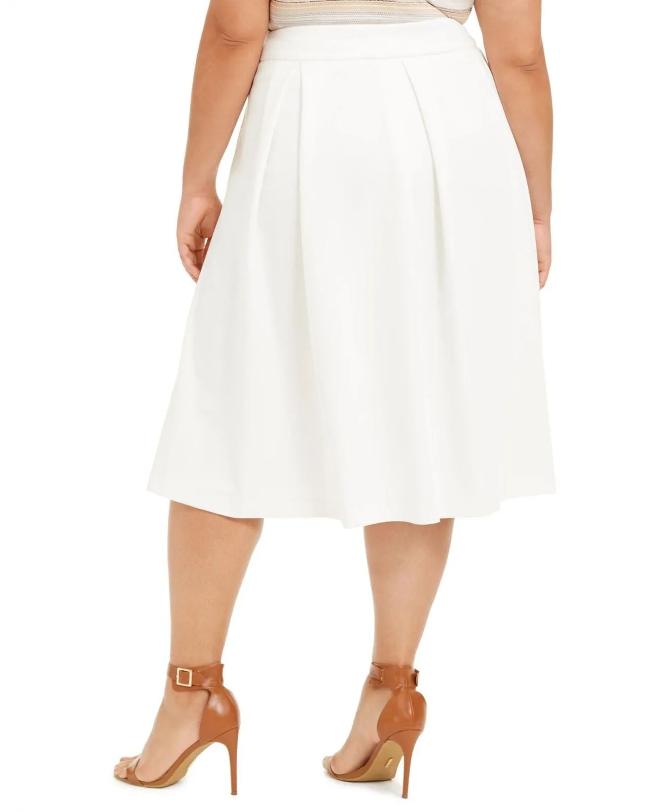 Calvin Klein Womens Plus Pleated Below Knee Midi Skirt X02SC533 Ivory White 22W