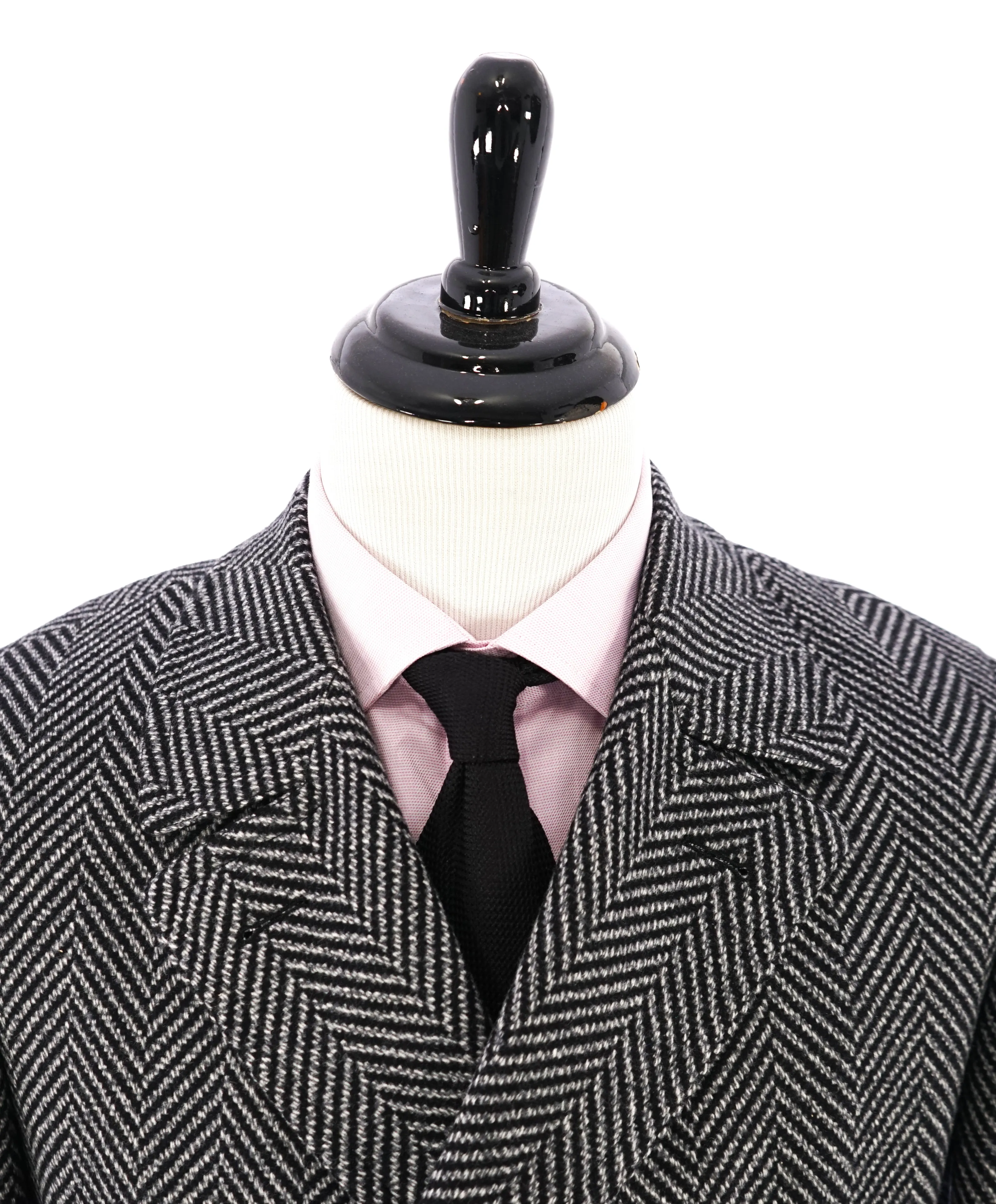 CANALI - Black & White Herringbone Double Breasted Peacoat Quilted Coat - 42