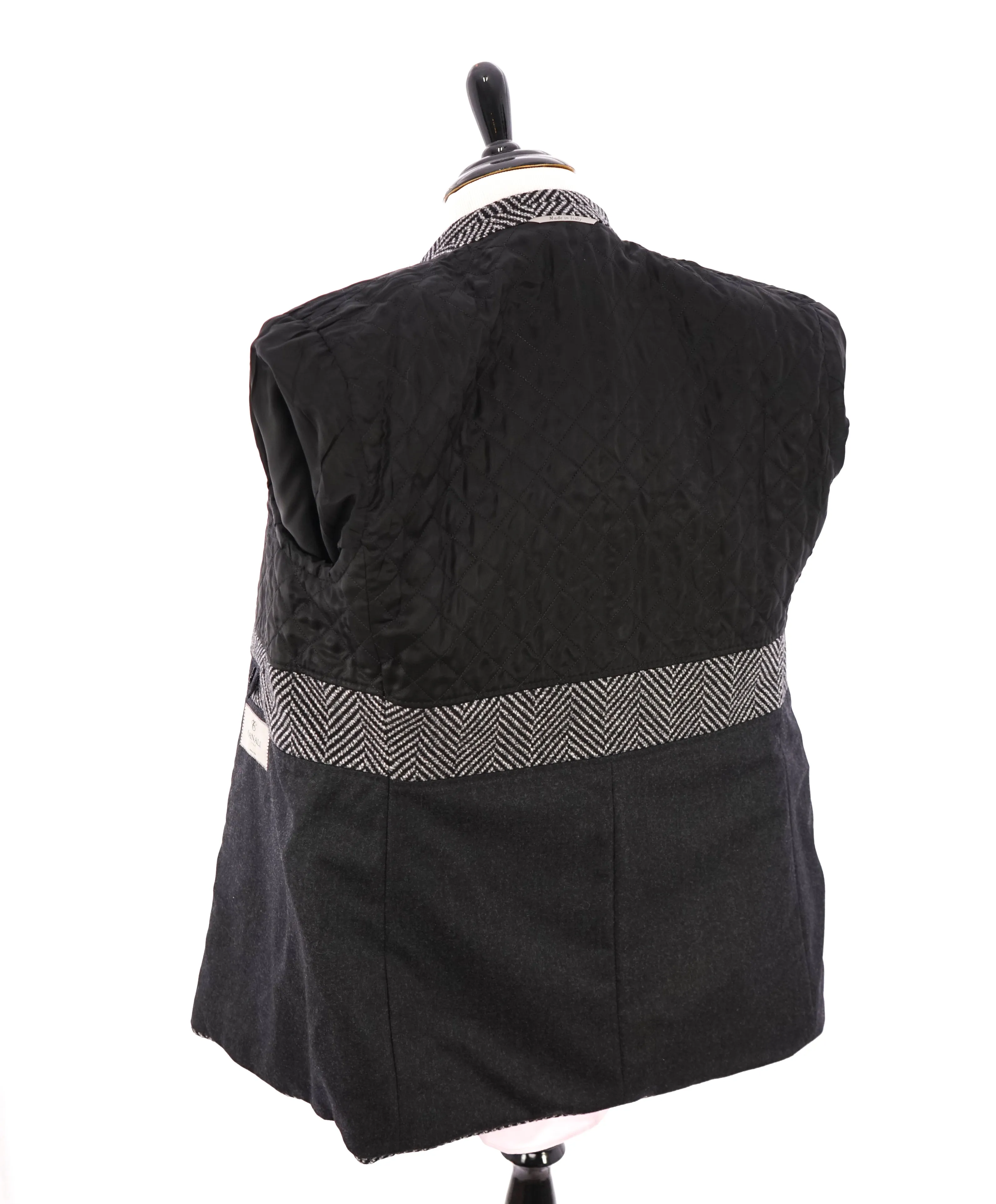 CANALI - Black & White Herringbone Double Breasted Peacoat Quilted Coat - 42