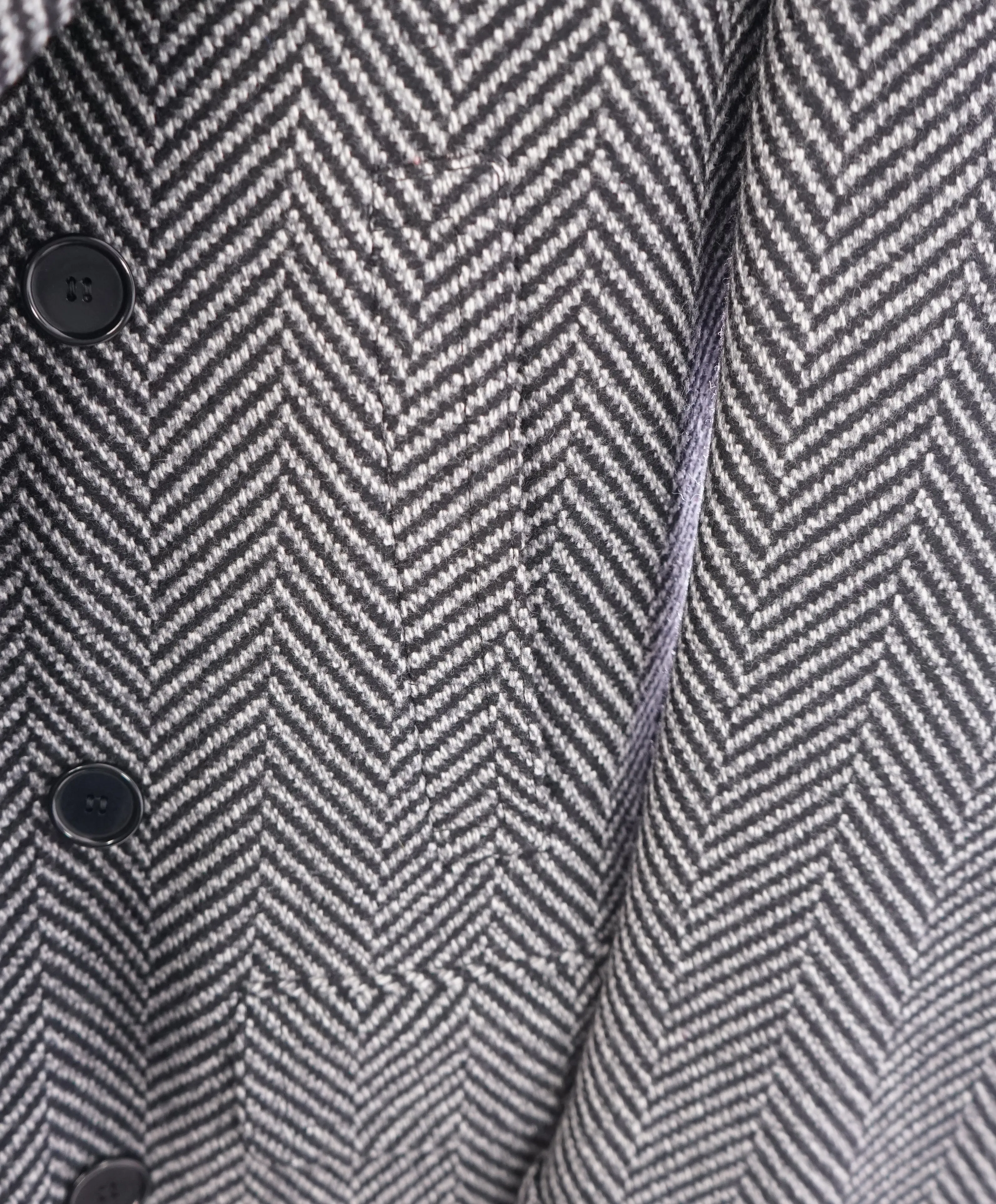 CANALI - Black & White Herringbone Double Breasted Peacoat Quilted Coat - 42