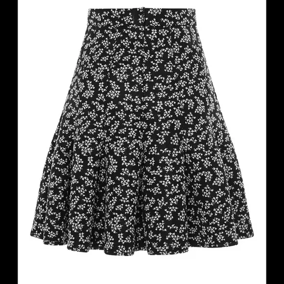 Carven Black white floral print mini pleated A-Line skirt sz 4