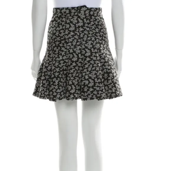 Carven Black white floral print mini pleated A-Line skirt sz 4